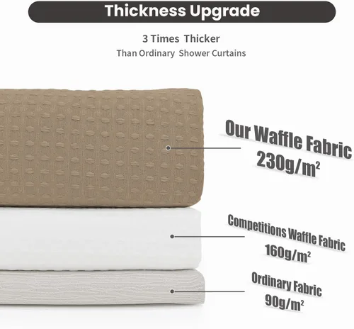 Miniatura 6 de Inhousolu - Cortina de ducha sin gancho con juego de forro de tela a presión, tejido waffle 230 GSM dobladillo con peso, impermeable y lavable