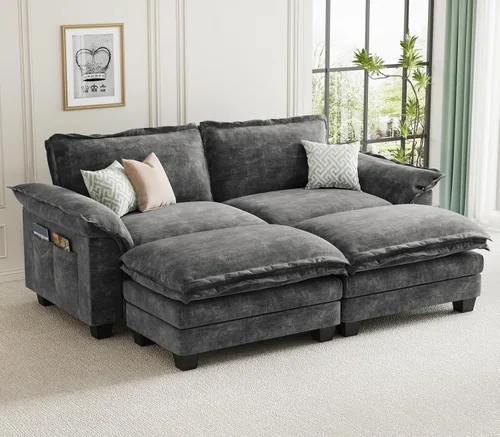 Miniatura 22 de KKL Sofá Seccional Modular de 89 Pulgadas, Sofá de Amor de 2 Asientos Sofá Nube con Asiento Profundo, Sofás Seccionales de Chenilla para Sala