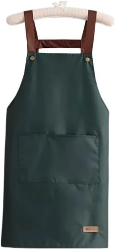 Miniatura 6 de Delantal con babero simple y funcional, unisex, ajustable, resistente a las gotas de agua, con 2 bolsillos, delantal de cocina para chef, delantal