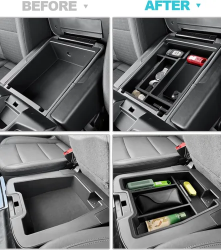 Miniatura 3 de CDEFG Organizador de consola central Chevy Silverado Sierra 2500HD 3500HD 2019-2025 2026 (solo asiento plegable de banco dividido)