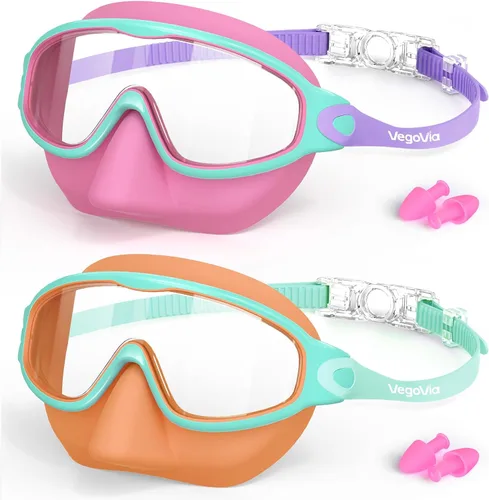 Miniatura 11 de VegoVia Paquete de 2 gafas de natación para niños con cubierta para la nariz, gafas de natación antivaho con protección UV para niños y jóvenes de 3