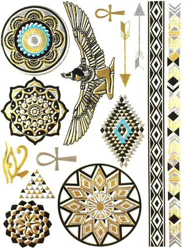 Miniatura 42 de Wrapables Tatuajes temporales inspirados en celebridades en oro metálico, plata y negro, grandes, alas de ángel_1
