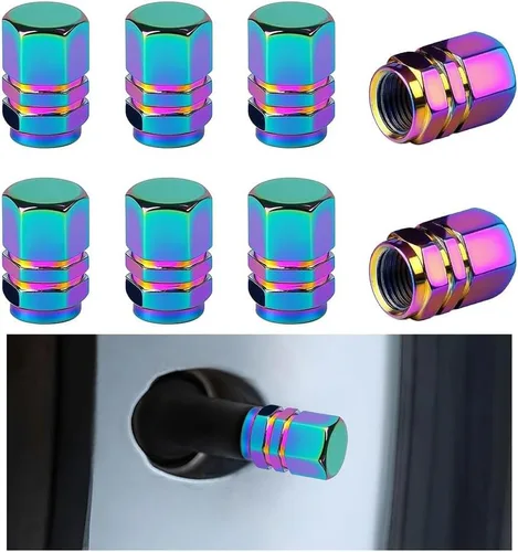 Miniatura 25 de Osilly Tapones de válvula de vástago de neumático de automóvil, 4 piezas de cubiertas de vástago de válvula de aleación de aluminio, resistentes a