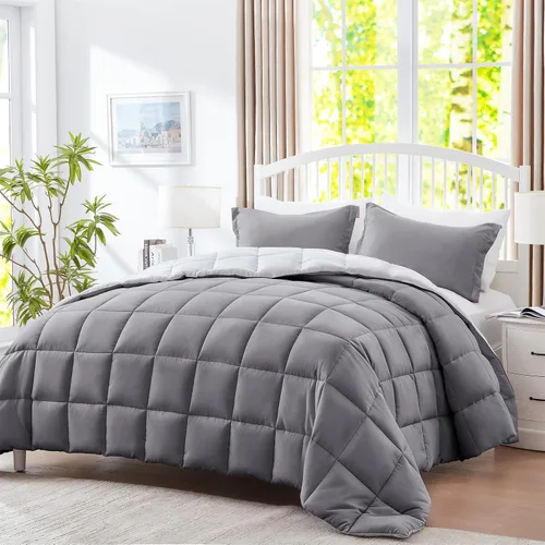 Miniatura 12 de SunStyle Home Juego de edredón de tamaño King – Edredón reversible con costura de caja de 3 piezas, juegos de ropa de cama ligera con 1 edredón