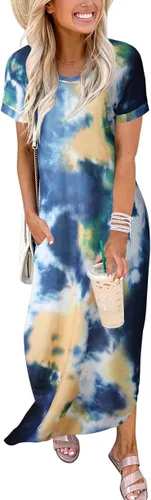 Miniatura 3 de ANRABESS - Vestido largo de playa de verano con bolsillos, suelto, informal, de manga corta, para mujer