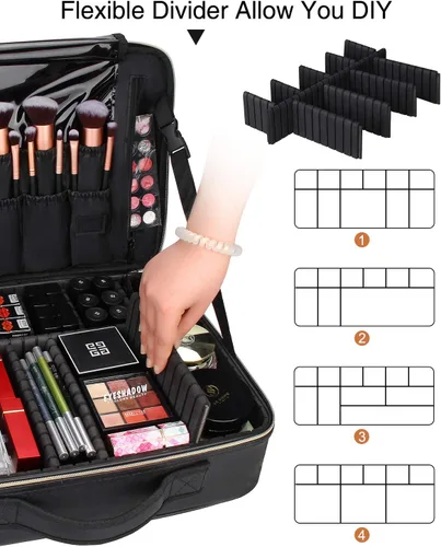 Miniatura 4 de Relavel Estuche de maquillaje grande para maquillaje, estuche de tren profesional de 16.5 pulgadas, organizador de cosméticos de viaje, soporte