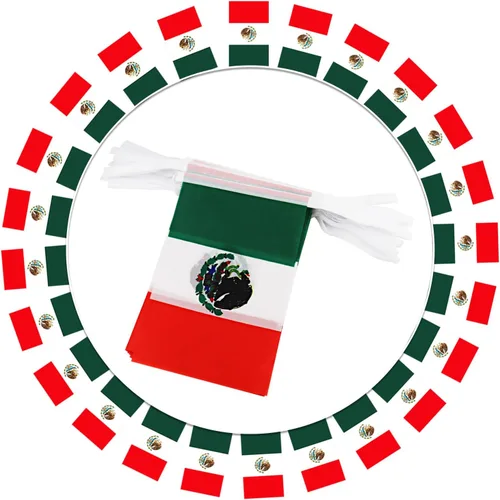 Miniatura 2 de Banderín de bandera de México, 38 banderas, 42 pies, pequeñas banderas mexicanas para decoración de campo, escuela, fiesta, eventos deportivos