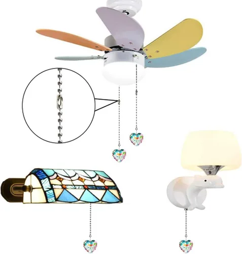 Miniatura 3 de Extensor de cadena para ventilador de techo, paquete de 2 colgantes decorativos de prisma de corazón de cristal de 12 pulgadas con conectores de AB