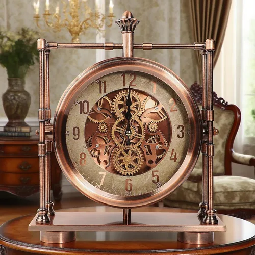 Miniatura 5 de Moving Gears - Reloj de escritorio, reloj de manta, arte industrial steampunk, relojes decorativos para sala de estar, casa de campo, oficina, ideas