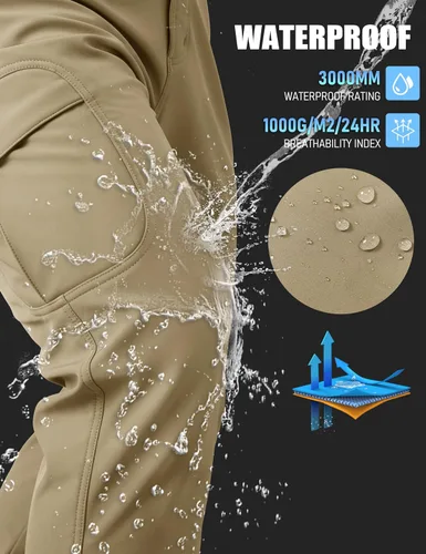 Miniatura 23 de MAGCOMSEN - Pantalones de invierno para hombre, impermeables, con forro polar pantalones tácticos softshell, para snowboard, esquí, con bolsillos