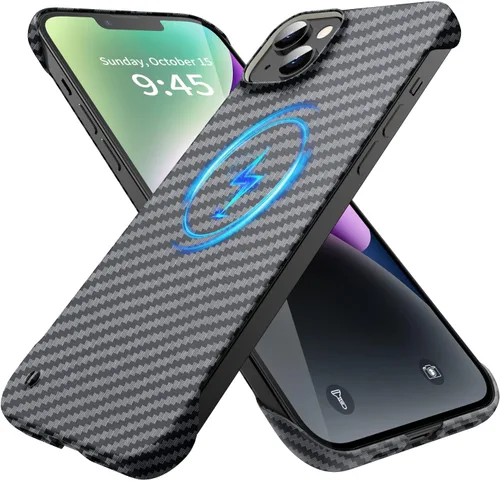 Miniatura 10 de GRECAZO Funda magnética ultrafina y esmerilada suave al tacto, textura de fibra de carbono sin bordes para iPhone 14 Pro Max de 6.7 pulgadas