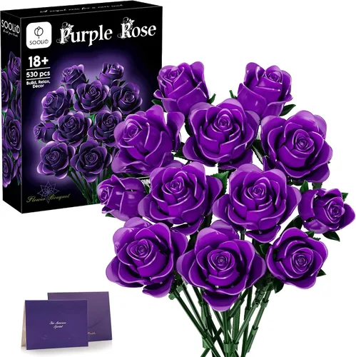 Miniatura 12 de Juego de construcción de ramo de rosas para adultos, regalos para mujeres, adolescentes, parejas, mamá, esposa, novia, colección de botánicos