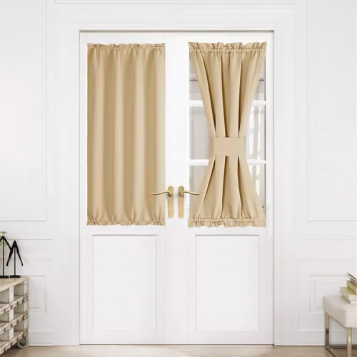 Miniatura 123 de NICETOWN Cortinas opacas unicolor con aislamiento térmico para puerta francesa, granja, oscurecimiento de habitación, puertas y ventanas de Marrón