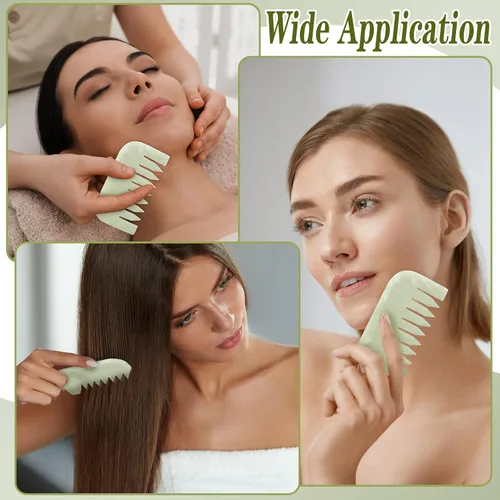 Miniatura 3 de Geiserailie 2 piezas de peines de jade, suministros de esteticista para masaje, piedra de masaje, Gua Sha, raspado del cuero cabelludo, herramienta