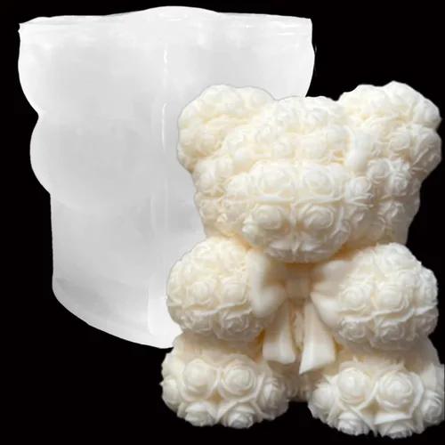 Moldes de vela de oso de rosas 3D, moldes de silicona para el día de San Valentín, pinte su propio corazón o vela de oso de rosa, regalos para el