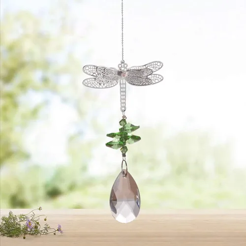 Miniatura 11 de WEISIPU Prisma atrapasoles de cristal – Atrapasoles de libélula para ventanas colgantes de arco iris, adorno de libélula de metal de cristal K9