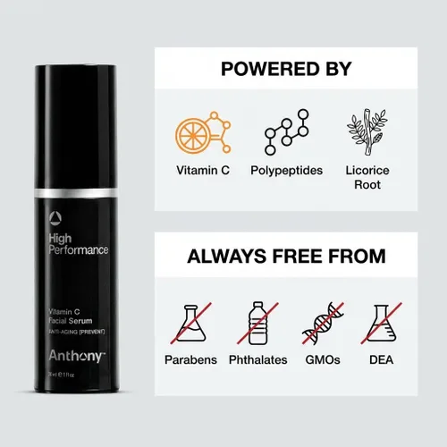 Miniatura 6 de Anthony Tratamiento en crema de vitamina C de alto rendimiento, suero facial antienvejecimiento avanzado con polipéptidos y ácido salicílico