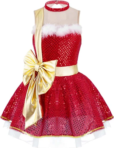 Miniatura 3 de Xnihocha Disfraz de fiesta de baile de Navidad para niños y niñas, con lentejuelas brillantes, figura de patinaje sobre hielo, tutú de ballet
