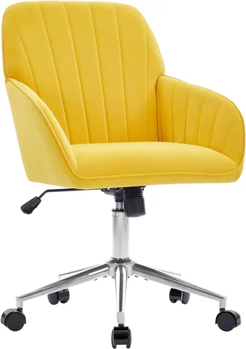 Miniatura 9 de Silla de oficina de terciopelo a rayas, silla ergonómica giratoria de 360° con respaldo alto, base dorada y ruedas, silla moderna de altura Rosa