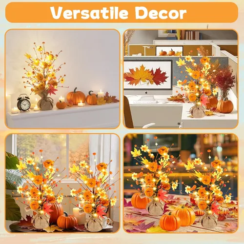 Miniatura 6 de Decoraciones de otoño para el hogar, 1 paquete de 24 pulgadas de árbol artificial de hojas de arce con luces para mesa, Acción de Gracias, cosecha