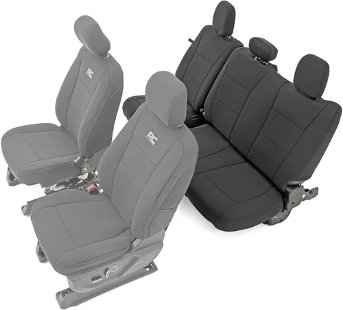 Miniatura 9 de Rough Country Fundas de asiento delantero y trasero de neopreno para Ford F-150, Lightning, F-250 y F-350 (2015-2026) Crew Cab con asiento delantero