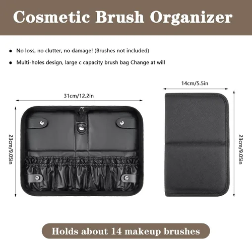 Miniatura 2 de Organizador de brochas de maquillaje plegable, resistente al agua, soporte para brochas de maquillaje de viaje, estuche portátil de cuero