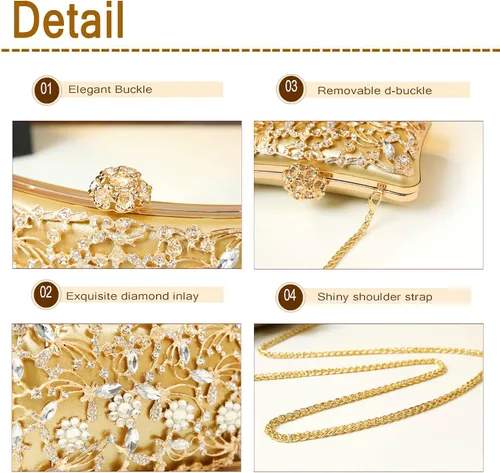 Miniatura 5 de Bolsos de noche para mujer, bolsos de mano florales para mujer, bolso de mano elegante de boda, fiesta, novia, bolso de hombro