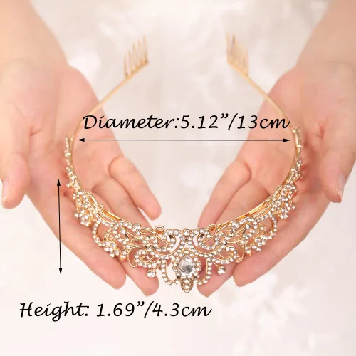 Miniatura 5 de JWICOS Corona de tiara de cristal para mujeres y niñas, elegante corona de princesa con peines, tiaras para mujeres, nupciales, bodas, bailes