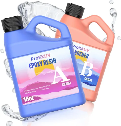 Kit de resina epoxi, resina epoxi transparente de 32 onzas, sin burbujas, no se amarillea, resistente a los rayos UV, seguro para alimentos, fácil