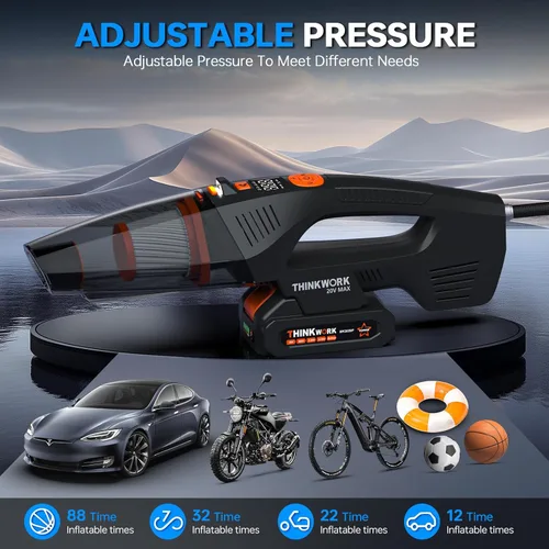 Miniatura 5 de THINKWORK Aspiradora de Coche de 20V y Inflador de Aire, Aspiradora de Mano Inalámbrica de Alta Potencia de Doble Función con 18000pa de Potencia