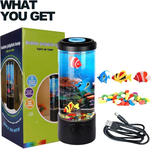 Miniatura 8 de Mini lámpara de peces de burbujas, lámpara de acuario falsa de pecera, luz de acuario cambiante multicolor con 3 luces de noche de peces