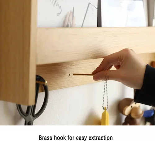Miniatura 4 de HIHELO Estantería de madera para libros con gancho, estantería de madera para colgar en la pared, estante de almacenamiento de revistas de pared