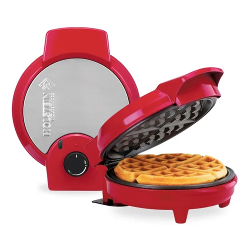 Holstein Housewares - gofrera belga de 7", revestimiento antiadherente, rojo/acero inoxidable, deliciosos gofres belgas en minutos para comidas