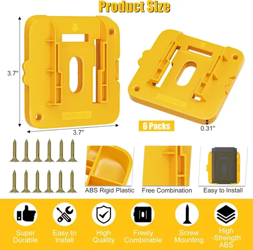 Miniatura 7 de 6 Pack Battery Mount Holder Compatible for Dewalt 20V 60V Battery Holder Fit for DCB200 DCB203 DCB206 Batteries Wall, Work Van, Shelf, Toolbox