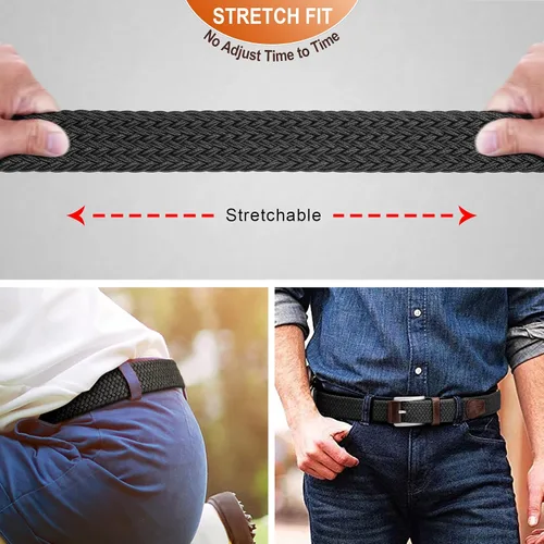 Miniatura 5 de BULLIANT Cinturón para hombre, paquete de 2, cinturón elástico trenzado para hombre, pantalones de caza, pantalones de mezclilla, 1 38 pulgadas