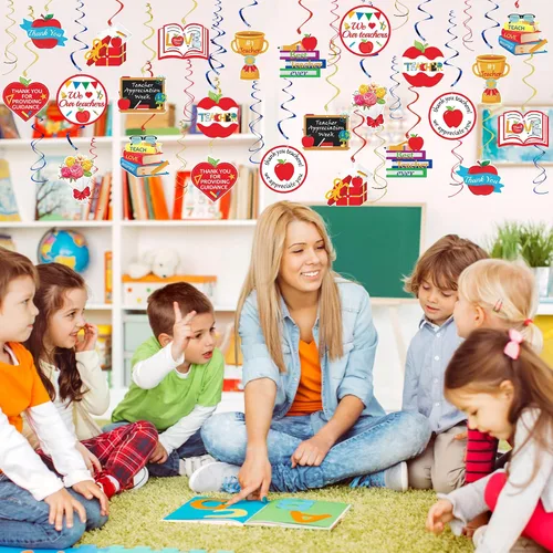 Miniatura 5 de 36 espirales colgantes de agradecimiento al profesor, diseño de agradecimiento para profesores, remolinos colgantes de techo para decoración del día