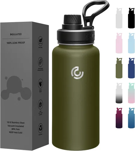 Miniatura 29 de Botella de agua deportiva de 40 onzas, botella de agua aislada con asa, acero inoxidable, simple y moderna, adecuada para viajes, escuela, niño