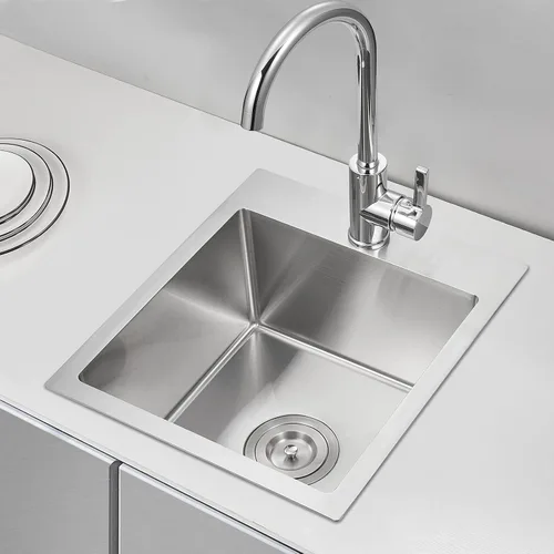 Miniatura 24 de Fregadero de barra empotrable de 13 × 15 pulgadas negro - Fregadero de cocina pequeño de montaje superior de un solo cuenco, hecho a mano de acero