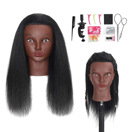 Cabeza de maniquí de 16 pulgadas, 100% cabello humano, para peluquería, entrenamiento, trenzar, peinar, cosmetología, maquillaje, práctica de