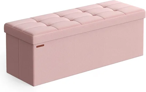 Miniatura 26 de SONGMICS Colección MAZIE - Banco otomano plegable de almacenamiento de 43 pulgadas, reposapiés otomano, banco para el final de la cama, pecho