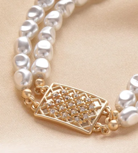 Miniatura 3 de DAZLIME Collar de perlas de cristal para novia, collares de perlas para mujer, medallón con dije de forma irregular, gargantilla delicada para niñas