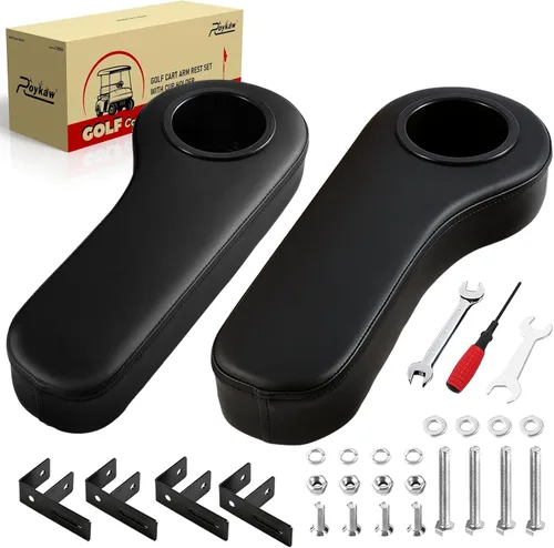 Miniatura 9 de Roykaw Reposabrazos para carrito de golf con portavasos compatible con EZGO Club Car Yamaha – Marco de soporte mejorado, no requiere perforación