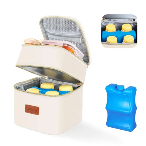 Miniatura 10 de Bolsa de transporte para biberones PIIOSER con paquete de hielo, cabe 4 biberones de hasta 9 onzas, pequeña bolsa térmica aislada para leche materna