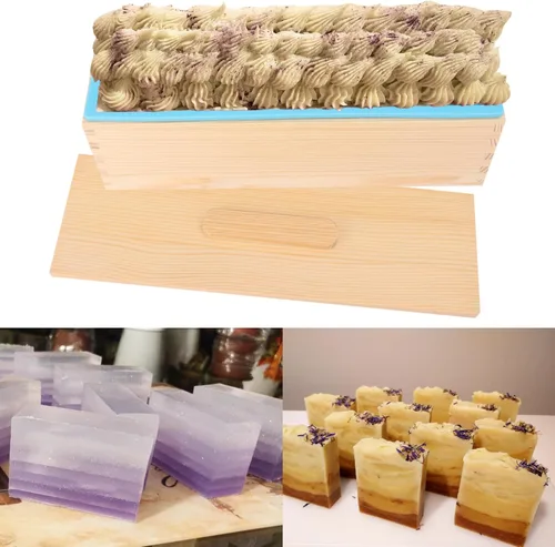 Miniatura 4 de Paquete de 6 cajas de madera artesanales para hacer jabón, moldes de silicona de alta calidad de 42 onzas con caja de madera y tapa, ideal