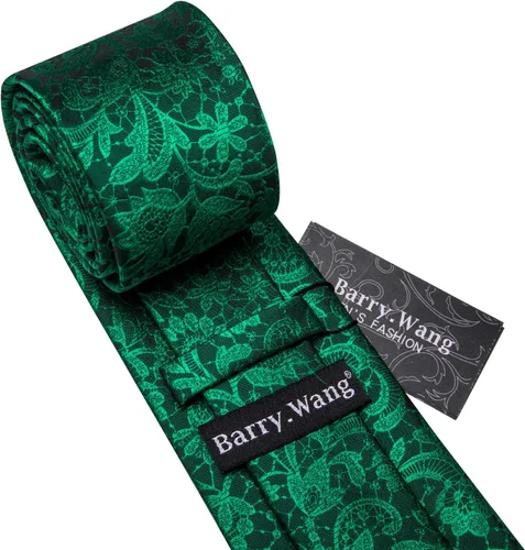 Miniatura 6 de Barry.Wang Conjunto de corbatas para hombre, seda con diseño de cachemira, corbata tejida formal con pañuelo de bolsillo y gemelos