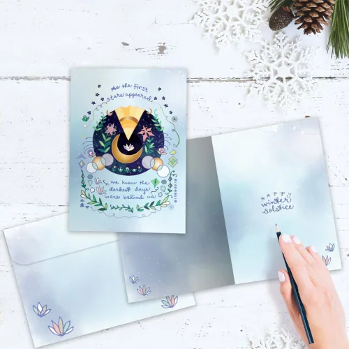 Miniatura 3 de Tree-Free Greetings - Tarjetas de felicitación del solsticio de invierno - Diseños artísticos - 1 tarjeta + sobres a juego - Fabricado en Estados