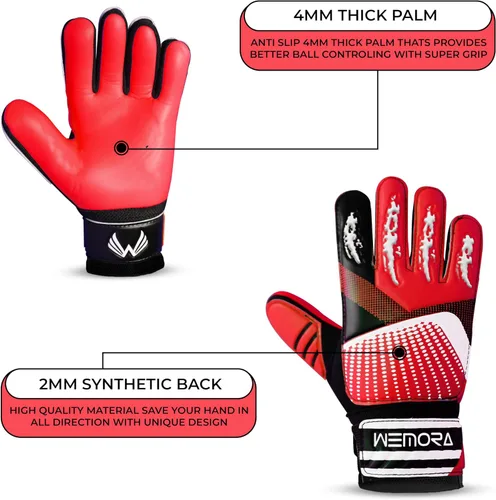 Miniatura 4 de Guantes de portero de fútbol para niños y jóvenes junior de 4mm antideslizantes con agarre fuerte en la palma Rojo