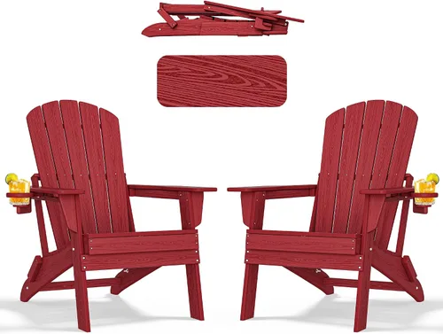 Miniatura 24 de nevilywood Silla Adirondack plegable – Respaldo ergonómico extendido, portavasos – Fácil montaje – Plástico HDPE duradero, resistente a
