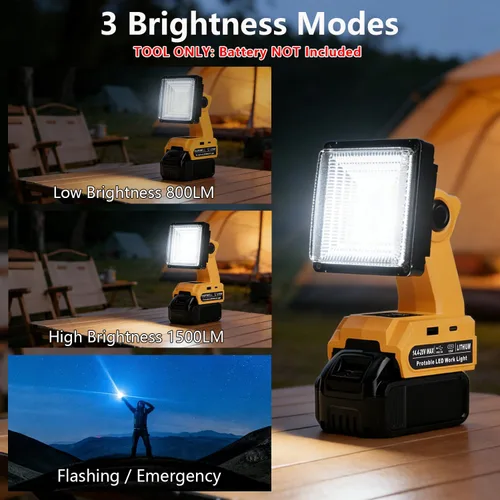 Miniatura 5 de DTEZTECH Luz de trabajo LED para batería Dewalt de 20 V máximo, luz de inundación portátil inalámbrica de 25 W 1500 LM con cabezal giratorio de 90°