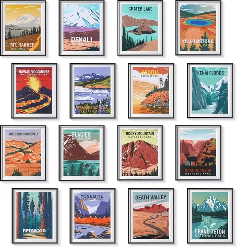 Miniatura 8 de Gersoniel 16 pósteres de Parque Nacional vintage de 16 impresiones de viaje, arte de pared, arte abstracto de pared y montaña, juego de impresiones